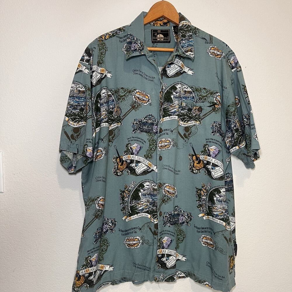 Jimmy Buffett Margaritaville Camp Shirt Size XL Teal Havana Daydreaming Summer
